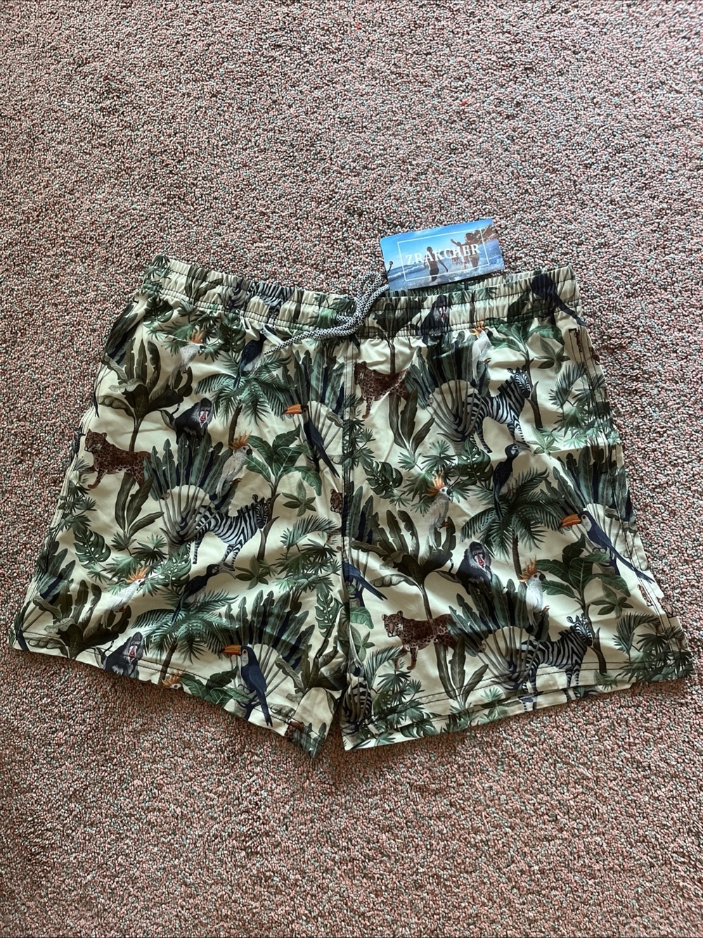 Men's Tropical Animal Print Swim Trunks - Green Zrakcher